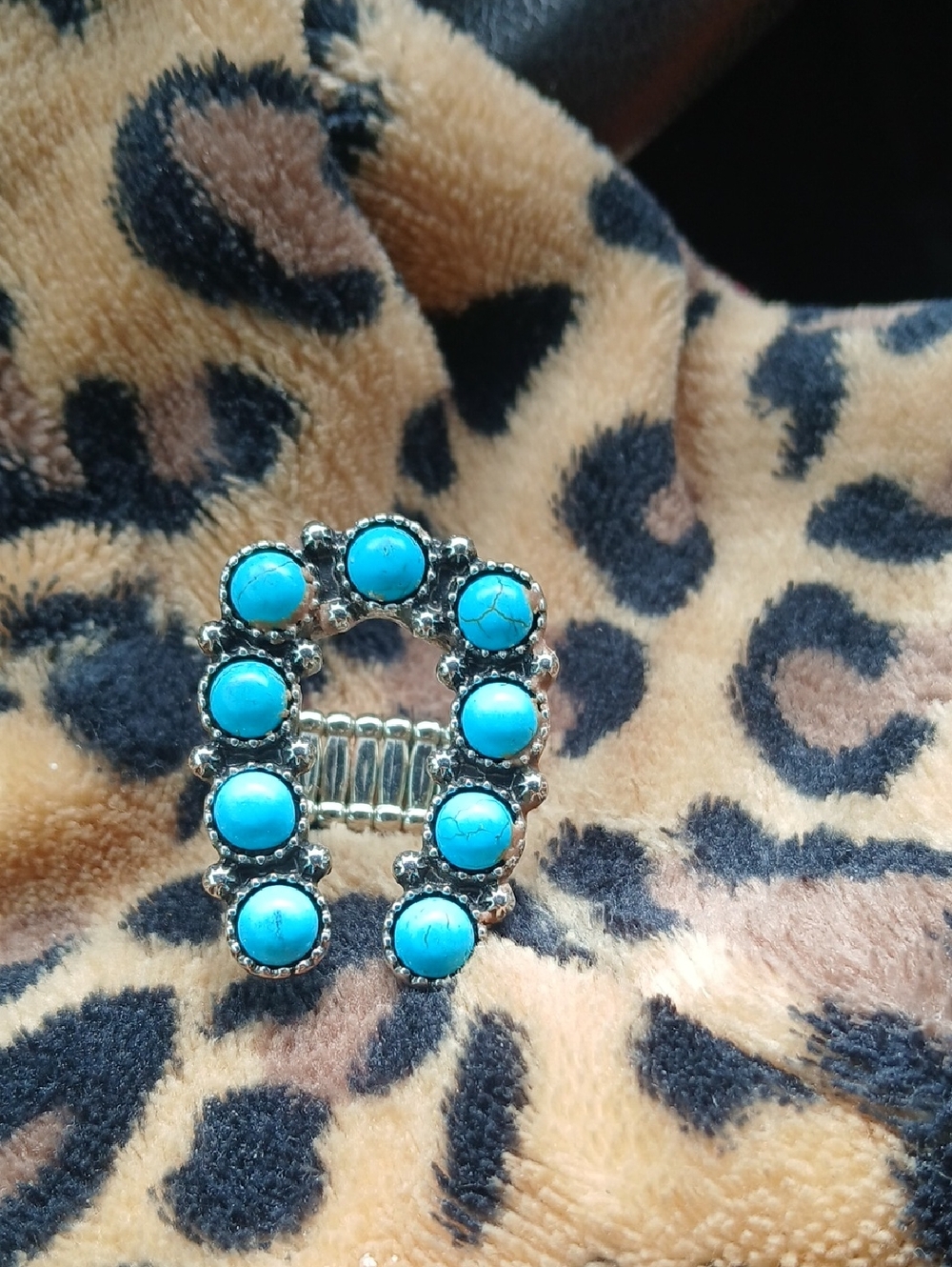 Turquoise Stone Silver Tone Women's Ring - Blue